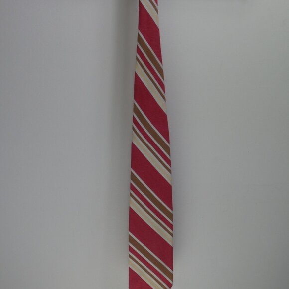 Vintage Sears Men's Store Cotton Blend Red Tan Cream Striped Tie - Picture 11 of 13